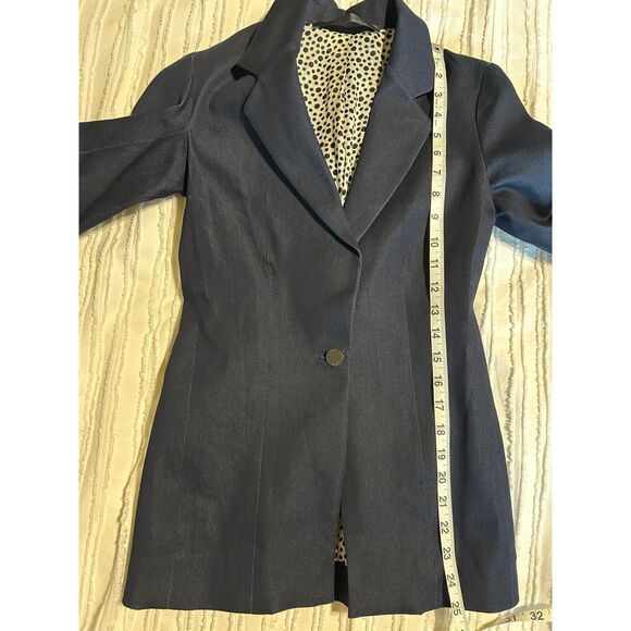 Daniela Corte Denim Blazer Polka Dot Silk Lining Women's size 38 XS EUC - Picture 8 of 8